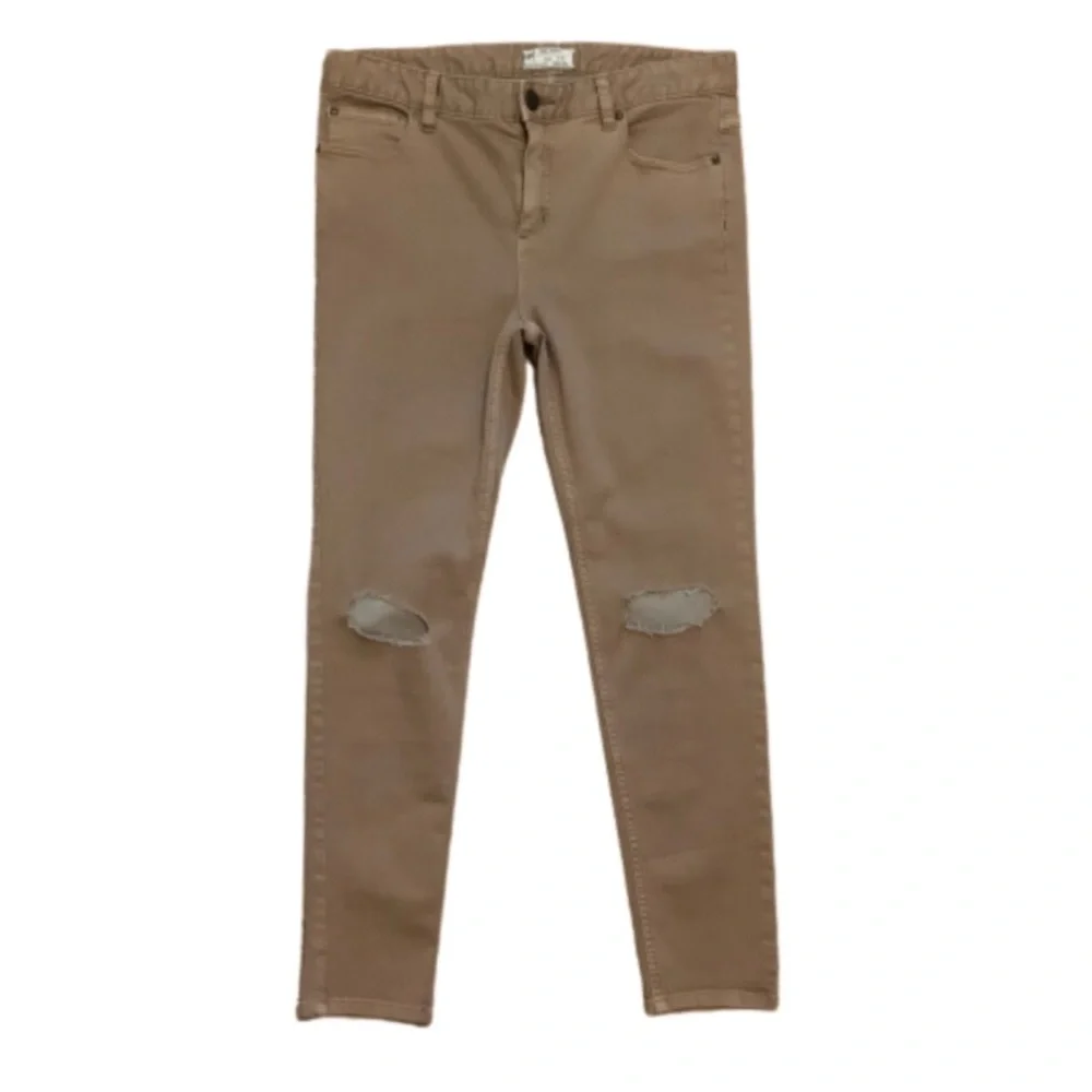 Free People Brown Mid Rise Destroyed Skinny Jeans 31